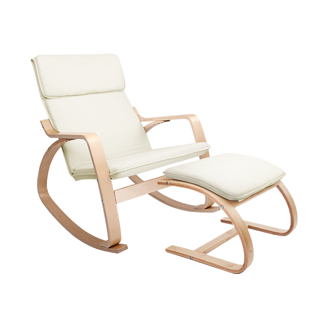 Artiss Rocking Armchair Bentwood Frame With Foot Stool Beige