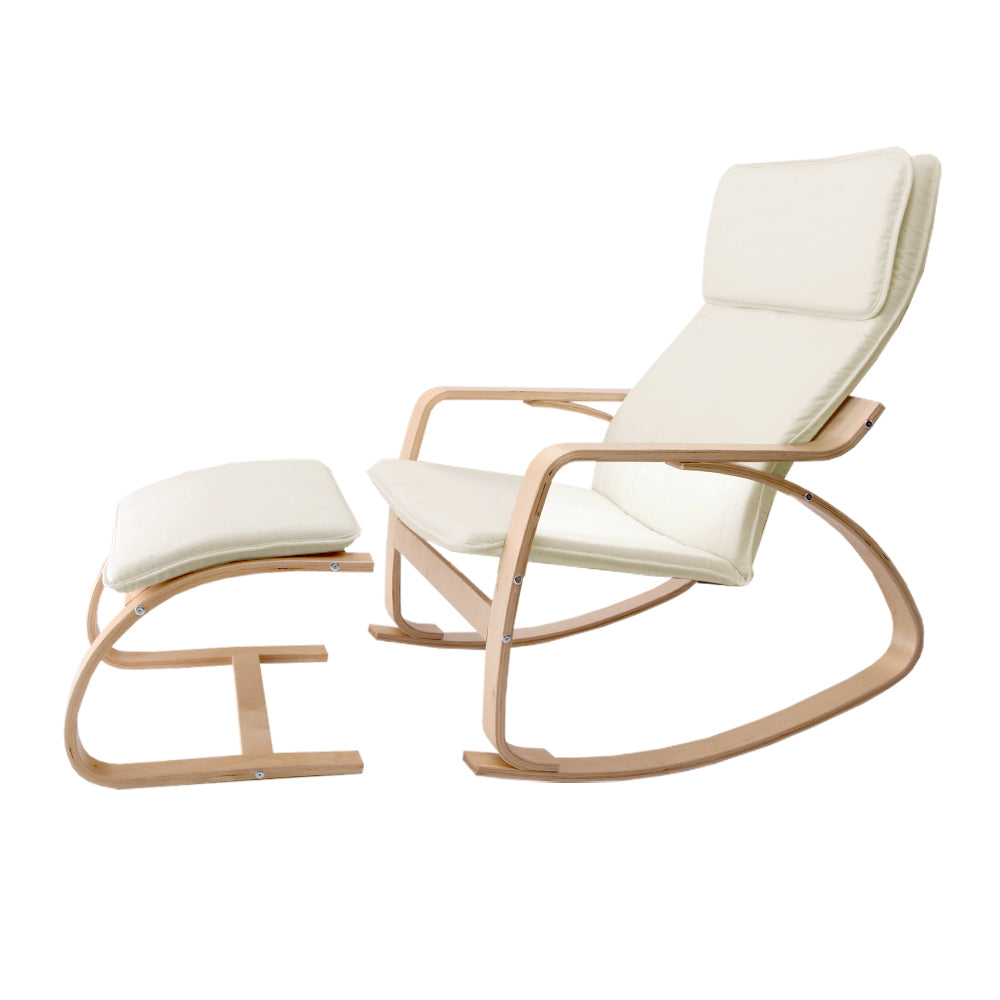 Artiss Rocking Armchair Bentwood Frame With Foot Stool Beige