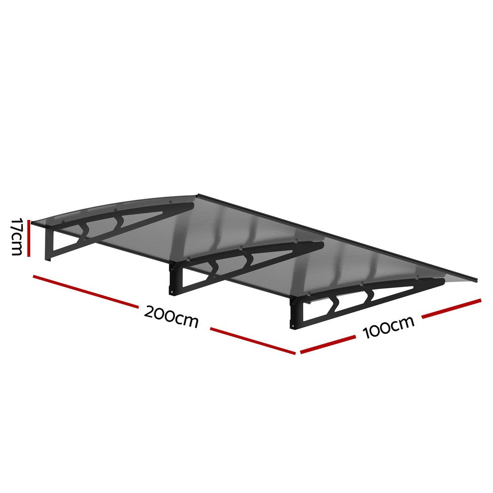 Instahut Window Door Awning Canopy 1mx2m Grey Solid Sheet Metal Frame