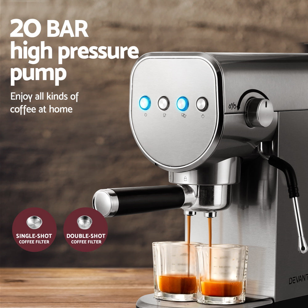 Devanti 20 Bar Coffee Machine Espresso Cappuccino Cafe Maker