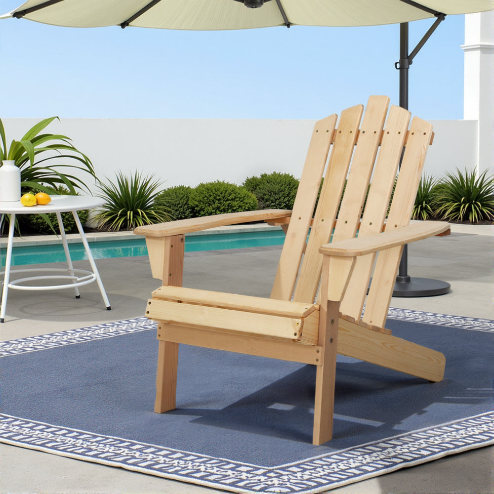 Gardeon Adirondack Outdoor Chairs Wooden Beach Chair Patio Furniture Garden Natural