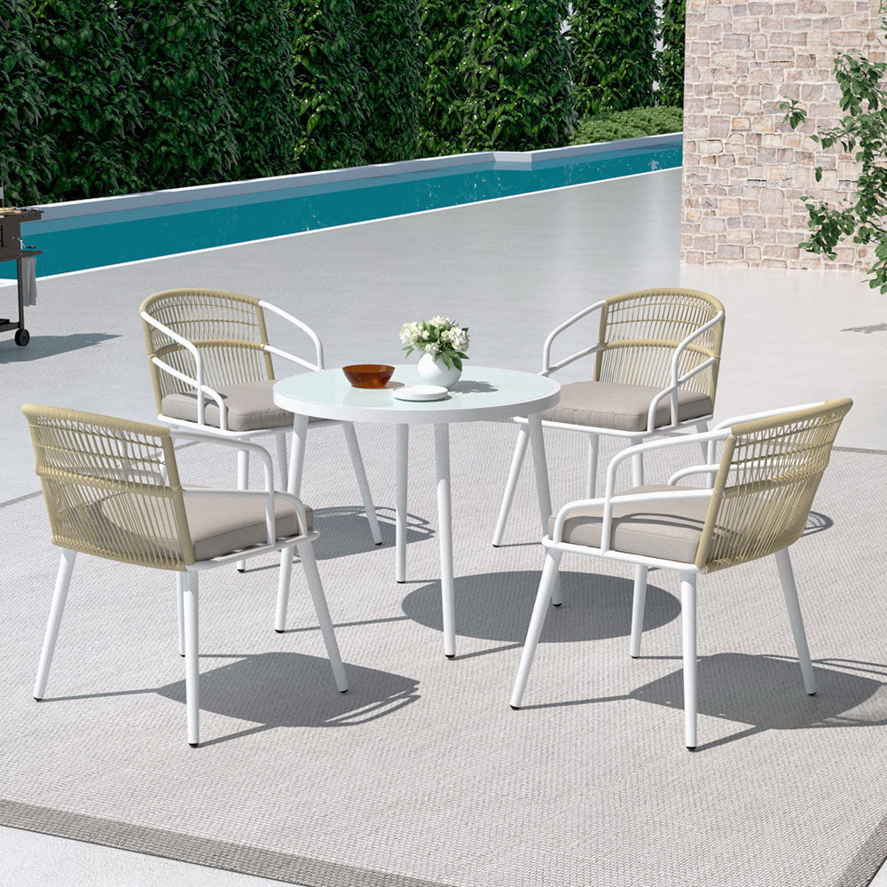 Gardeon Outdoor Dining Set 5 Piece Aluminum Table Chairs Setting White