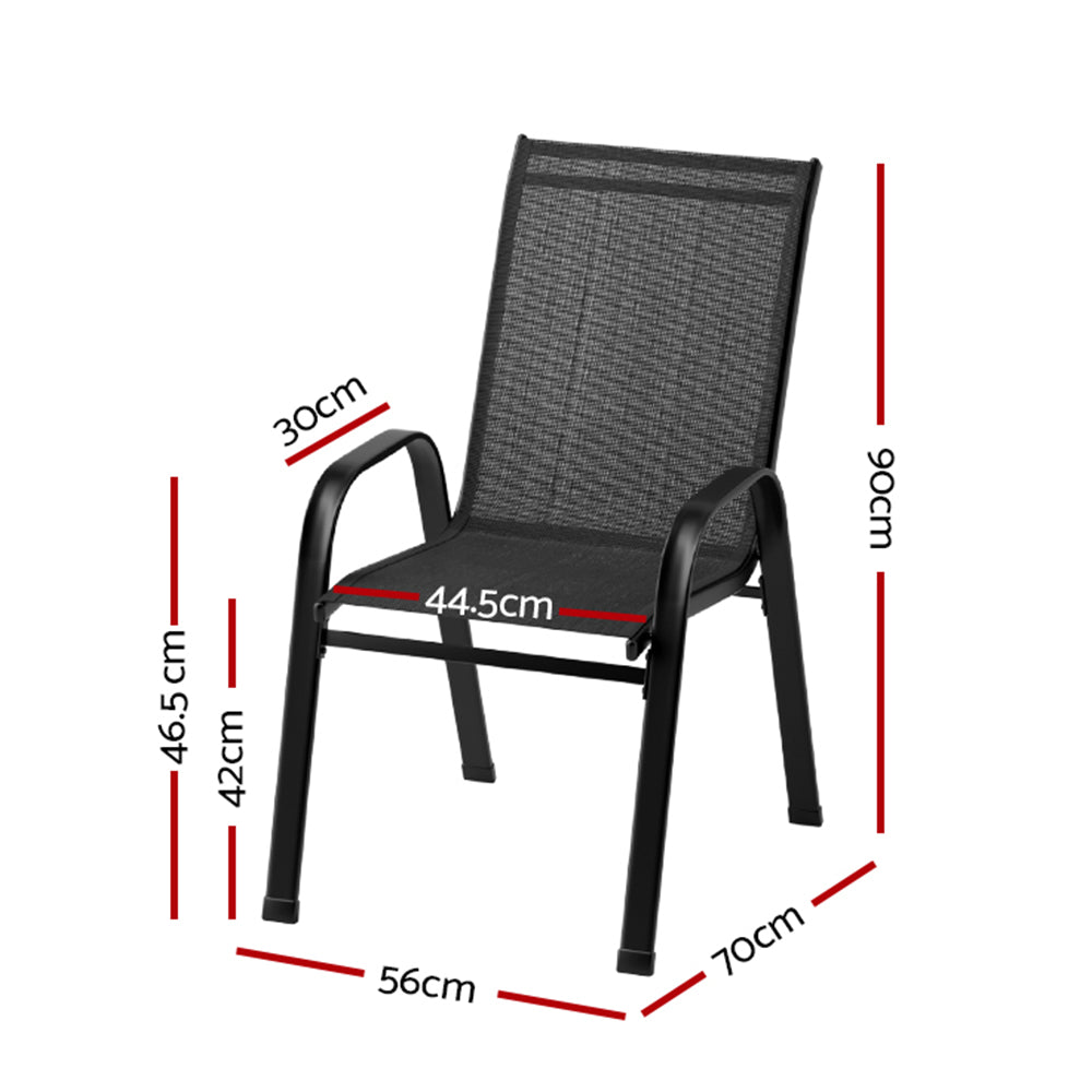 Gardeon 2PC Outdoor Dining Chairs Stackable Lounge Chair Patio Furniture Black