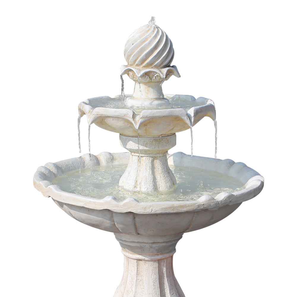 Gardeon Solar Water Feature 3-Tier Fountain with Pump Kit Bird Bath 93CM Ivory