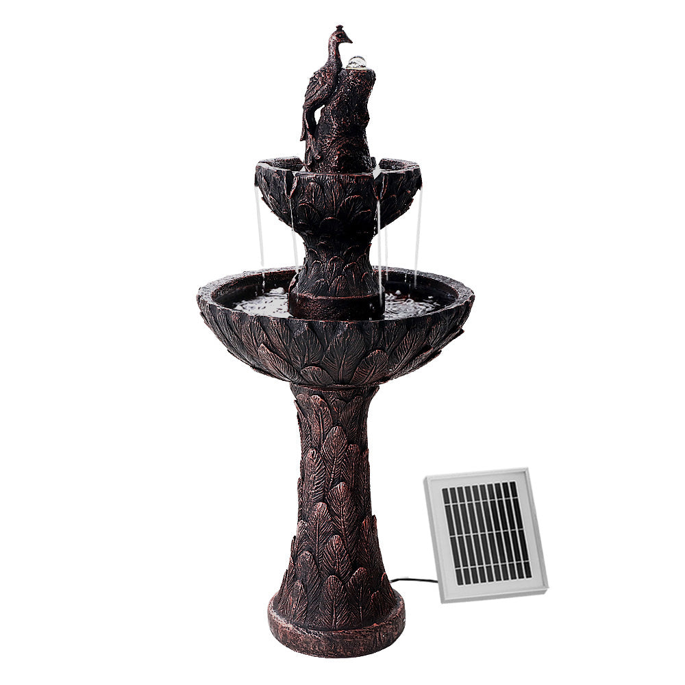 Gardeon Solar Water Feature Tier Fountain with Pump Kit Bird Bath 106CM Peacock