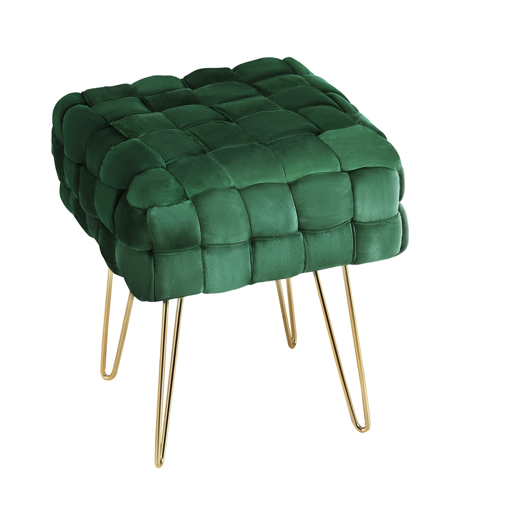 Artiss Ottoman Foot Stool Vanity Woven Velvet Green