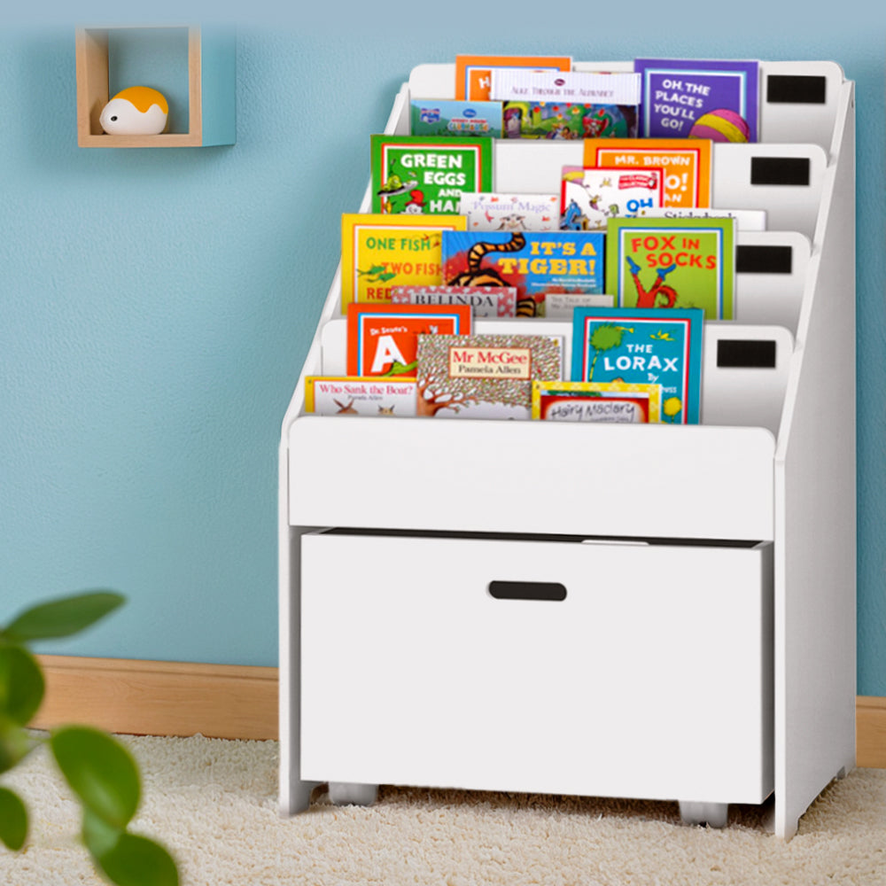 Keezi 4 Tiers Kids Bookshelf Storage Organiser Children Bookcase Drawers Display