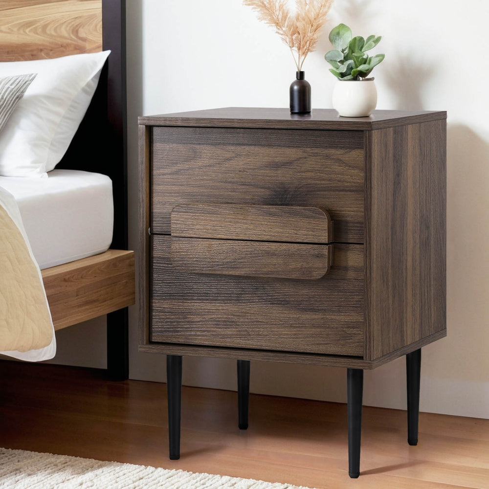 Artiss Bedside Table Nightstand 2 Drawers - Walnut