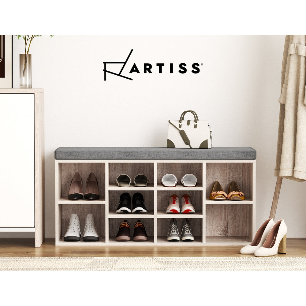 Artiss Shoe Cabinet Rack Shoe Bench Fabric Seat Pine BOA