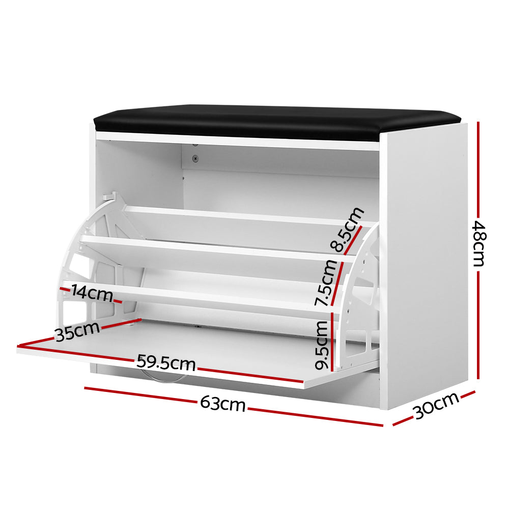 Artiss Shoe Rack Bench Shoe Cabinet 15 Pairs White Kyla