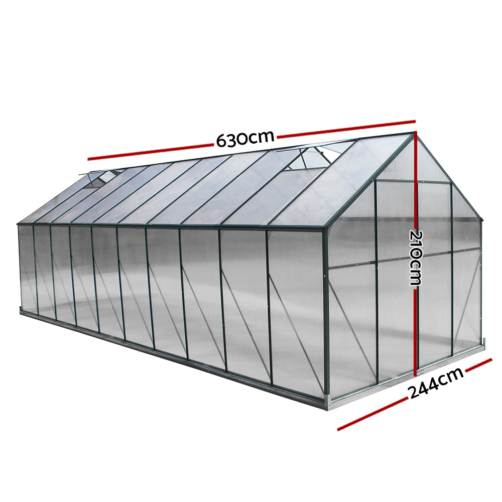 Greenfingers Greenhouse 6.3x2.44x2.1M Aluminium Polycarbonate Green House Garden Shed