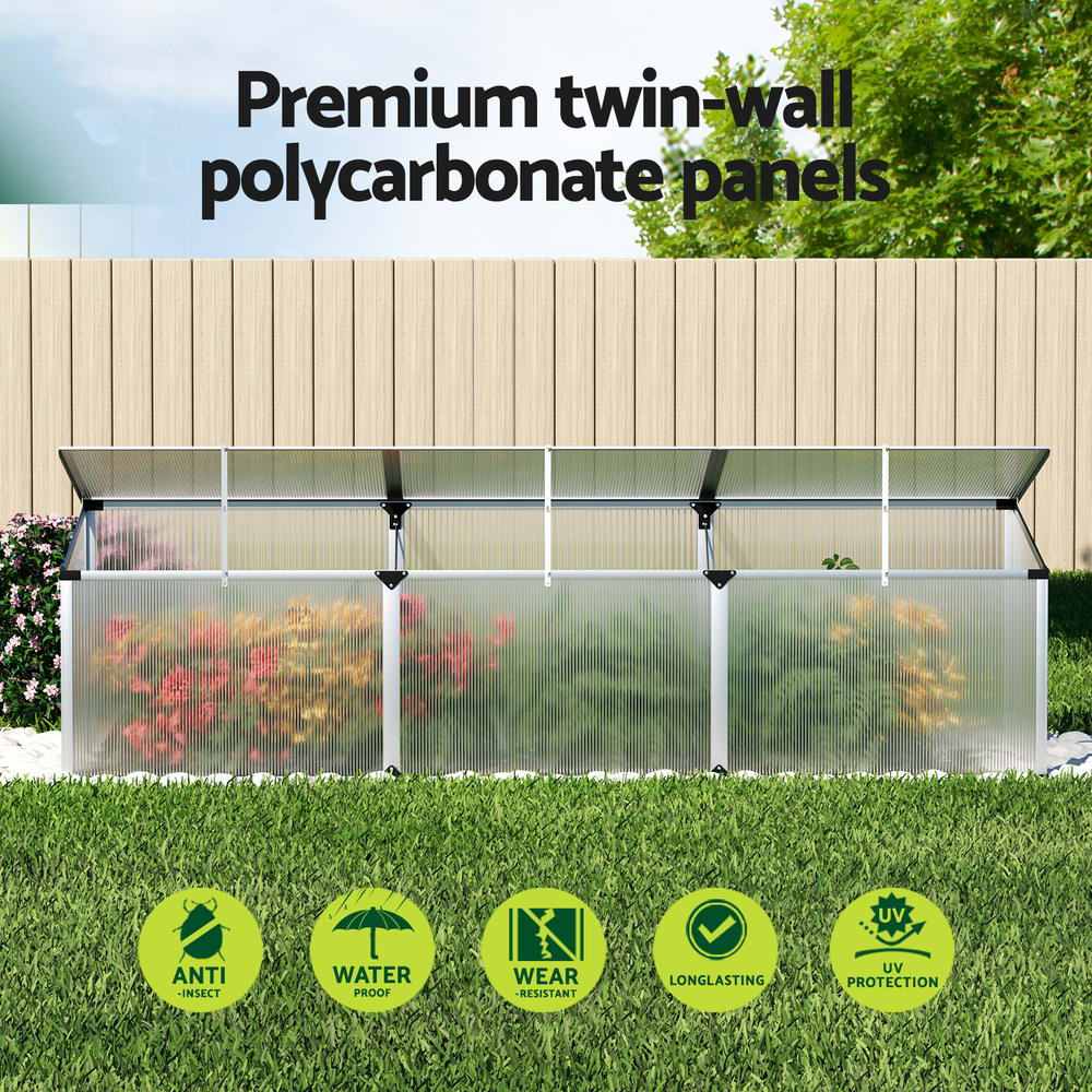 Greenfingers Greenhouse 180x50x50CM Cold Frame Plant Grow Aluminium Polycarbonate Green House