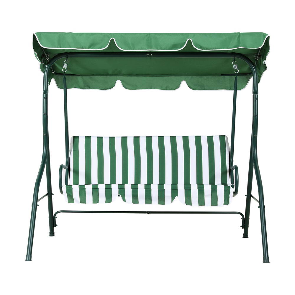 Gardeon Outdoor Swing Chair Garden Bench Furniture Canopy 3 Seater White Green