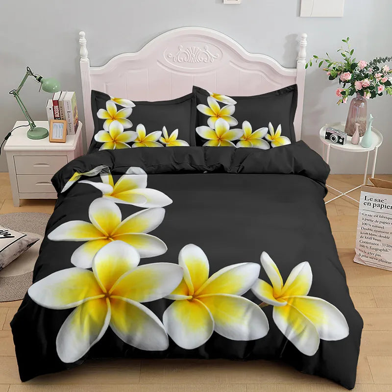 Frangipani Nights Quilt Cover Set Black