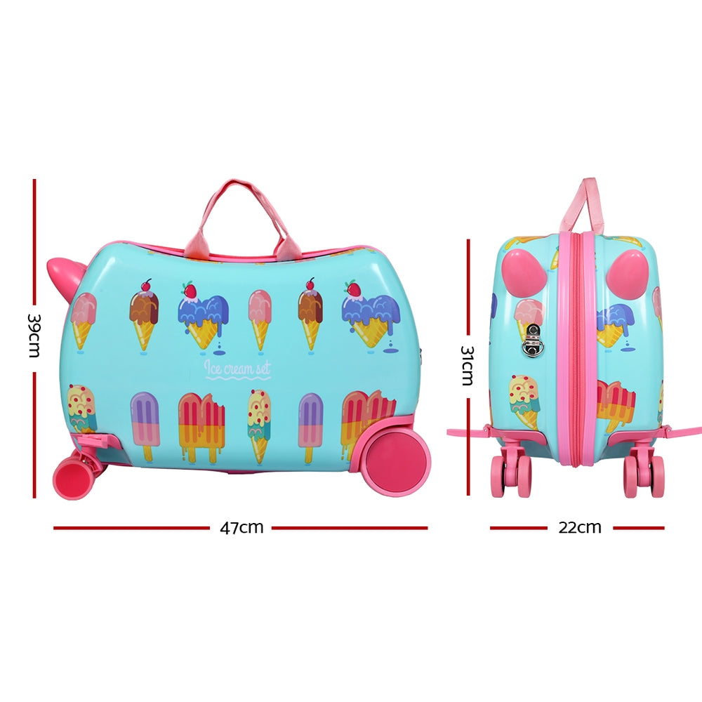 Wanderlite 17" Kids Ride On Luggage Children Suitcase Trolley Travel Ice Cream