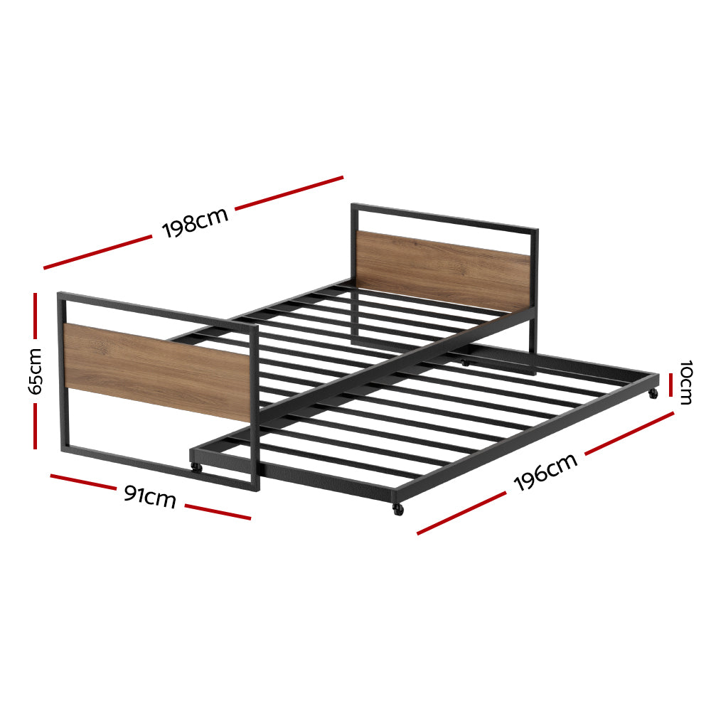 Artiss Bed Frame 2x Single Size Metal Trundle Daybed DEAN