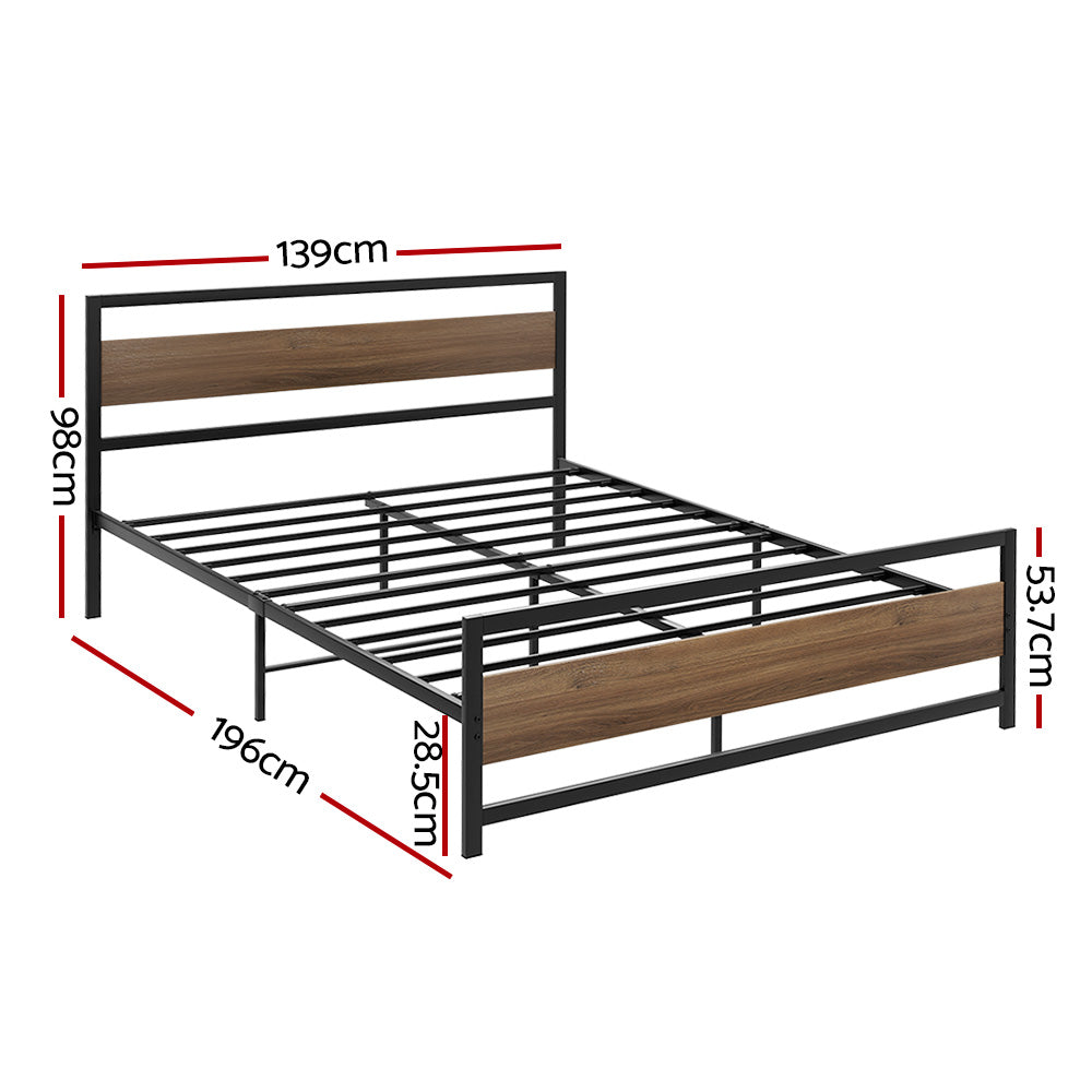 Artiss Bed Frame Double Size Metal Base Mattress Platform Foundation Black DREW