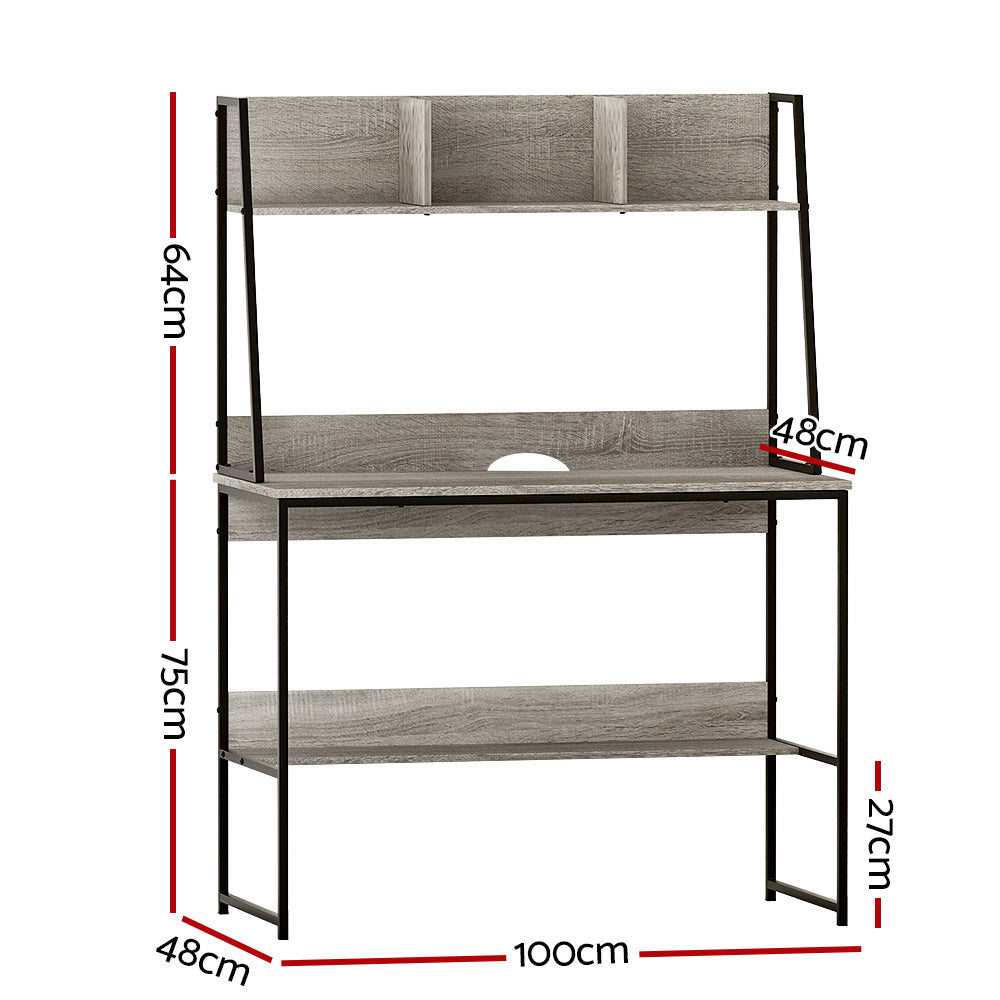 Artiss Computer Desk Bookshelf Storage Grey 100CM