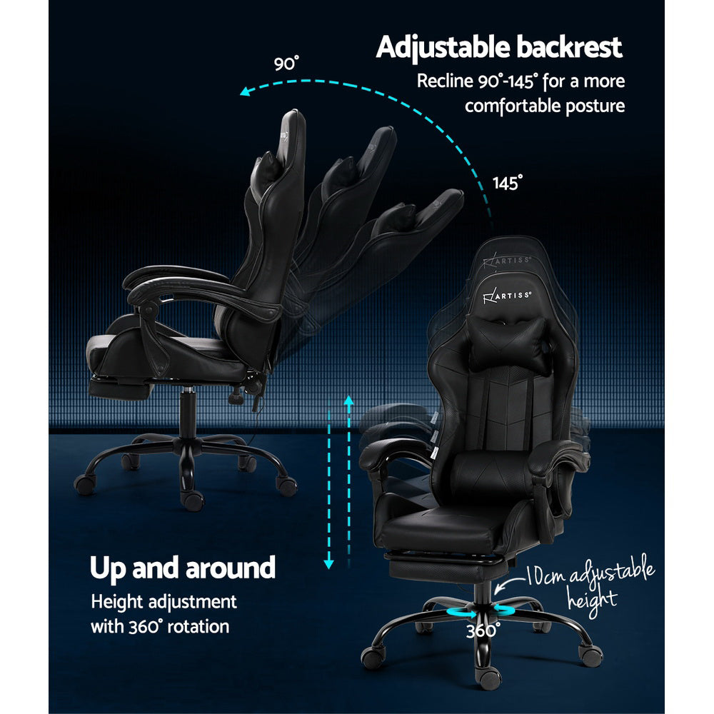 Artiss 2 Point Massage Gaming Office Chair Footrest Black