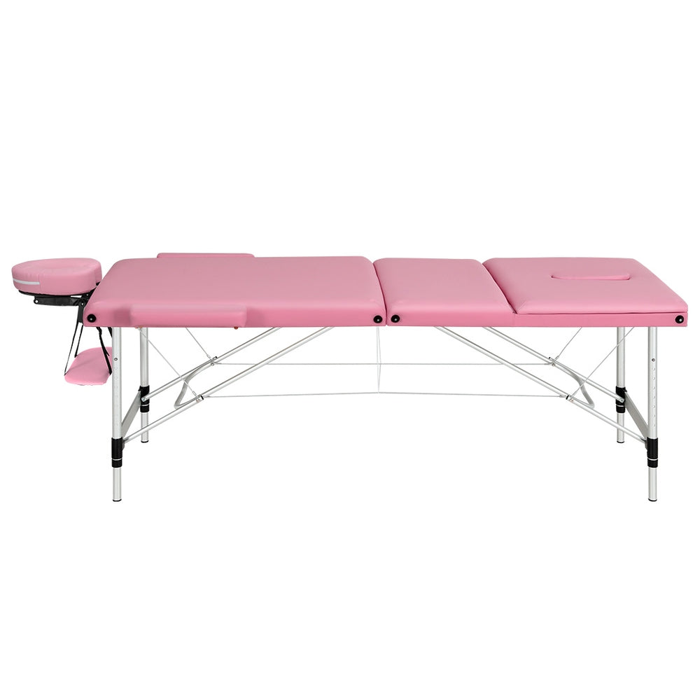 Zenses Massage Table 85cm Portable 3 Fold Aluminium Beauty Bed Pink