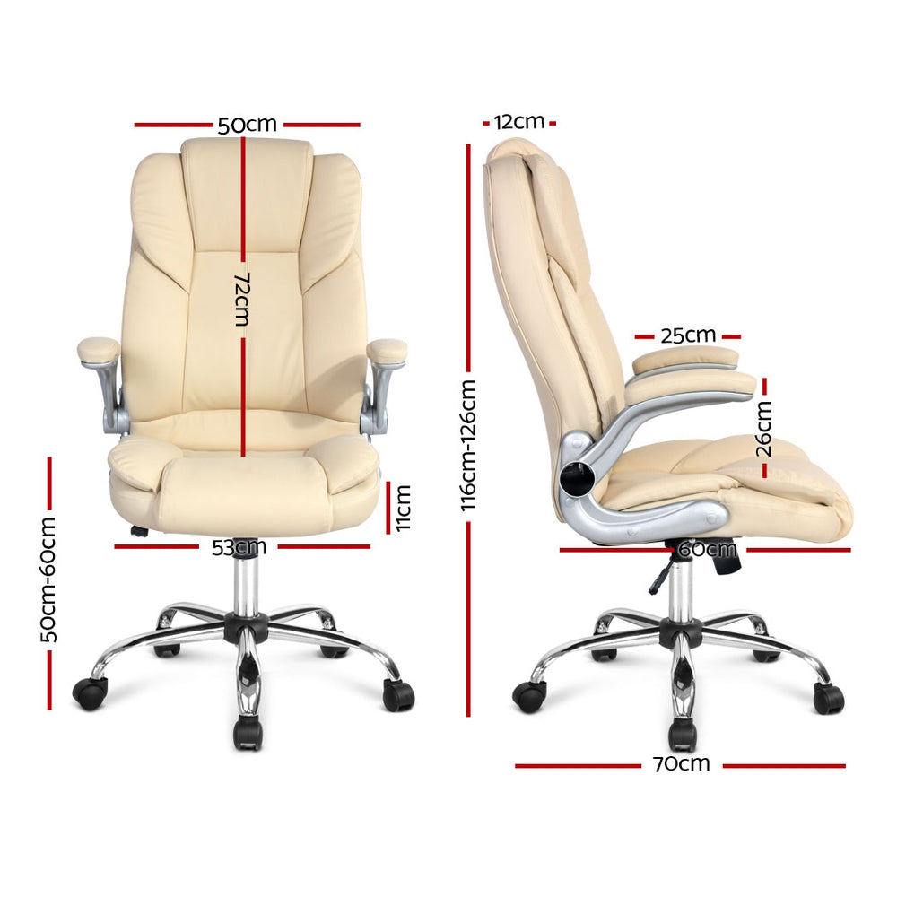 Artiss Executive Office Chair Leather Tilt Beige