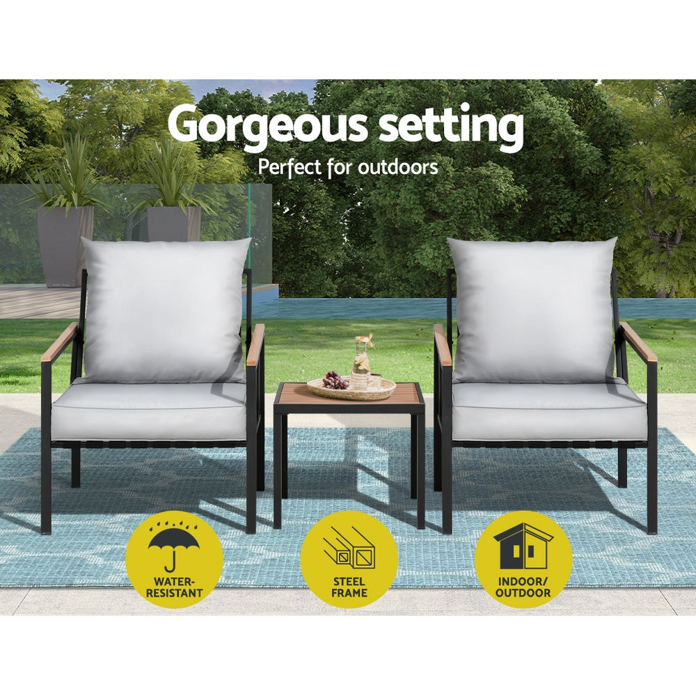 Gardeon 3PC Outdoor Furniture Bistro Set Lounge Setting Chairs Table Patio Black