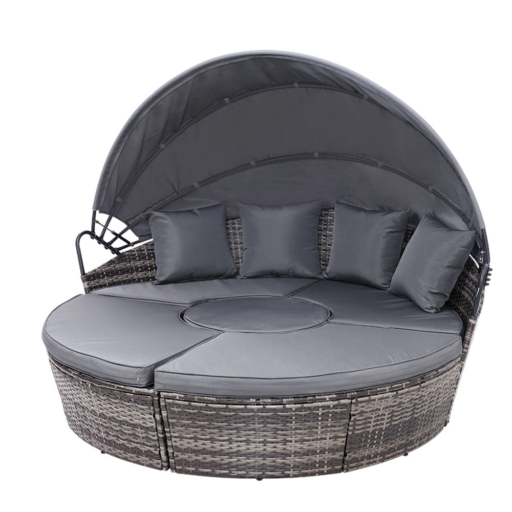 Gardeon Sun Lounge Setting Wicker Lounger Day Bed Patio Outdoor Furniture Grey