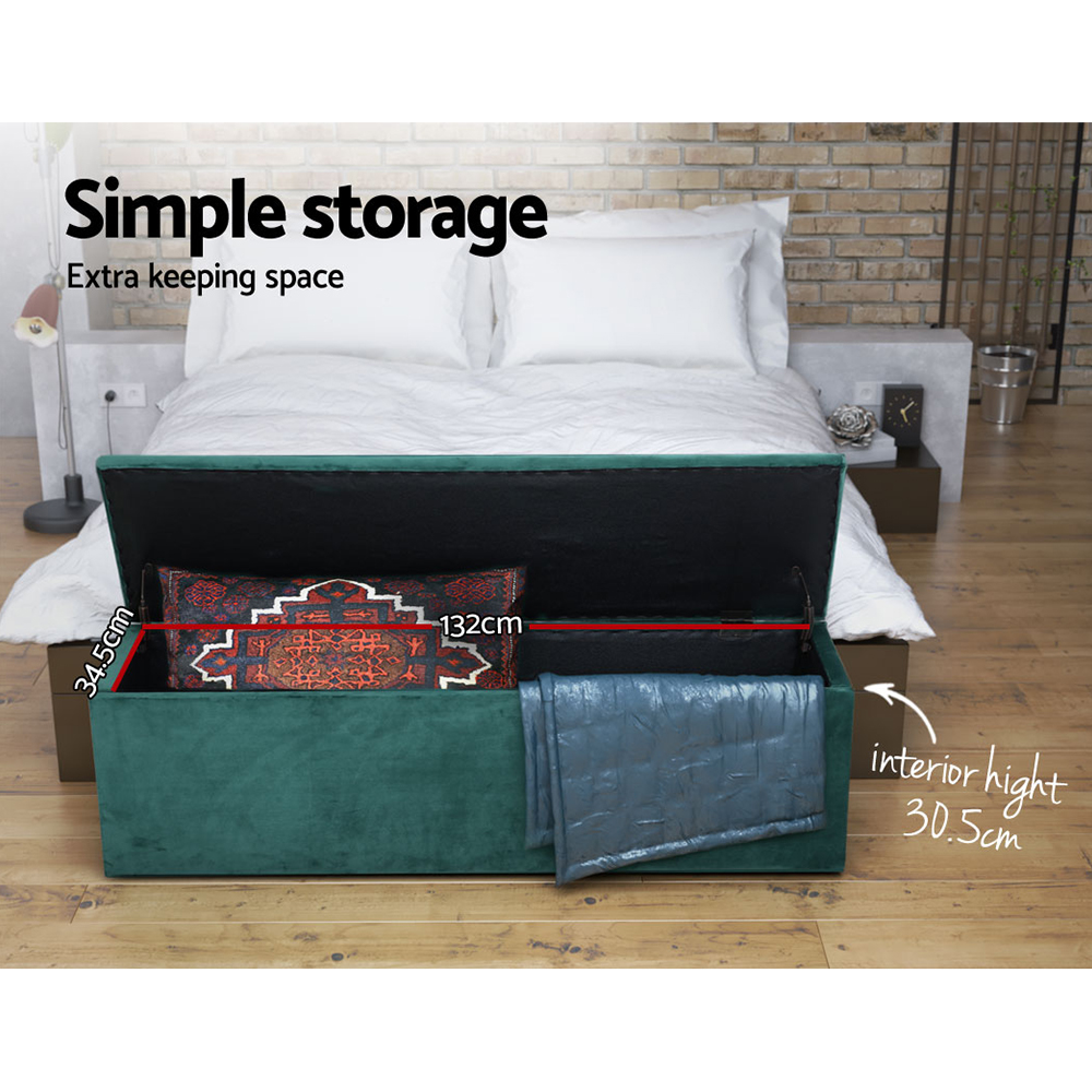 Artiss Storage Ottoman Blanket Box 140cm Velvet Green