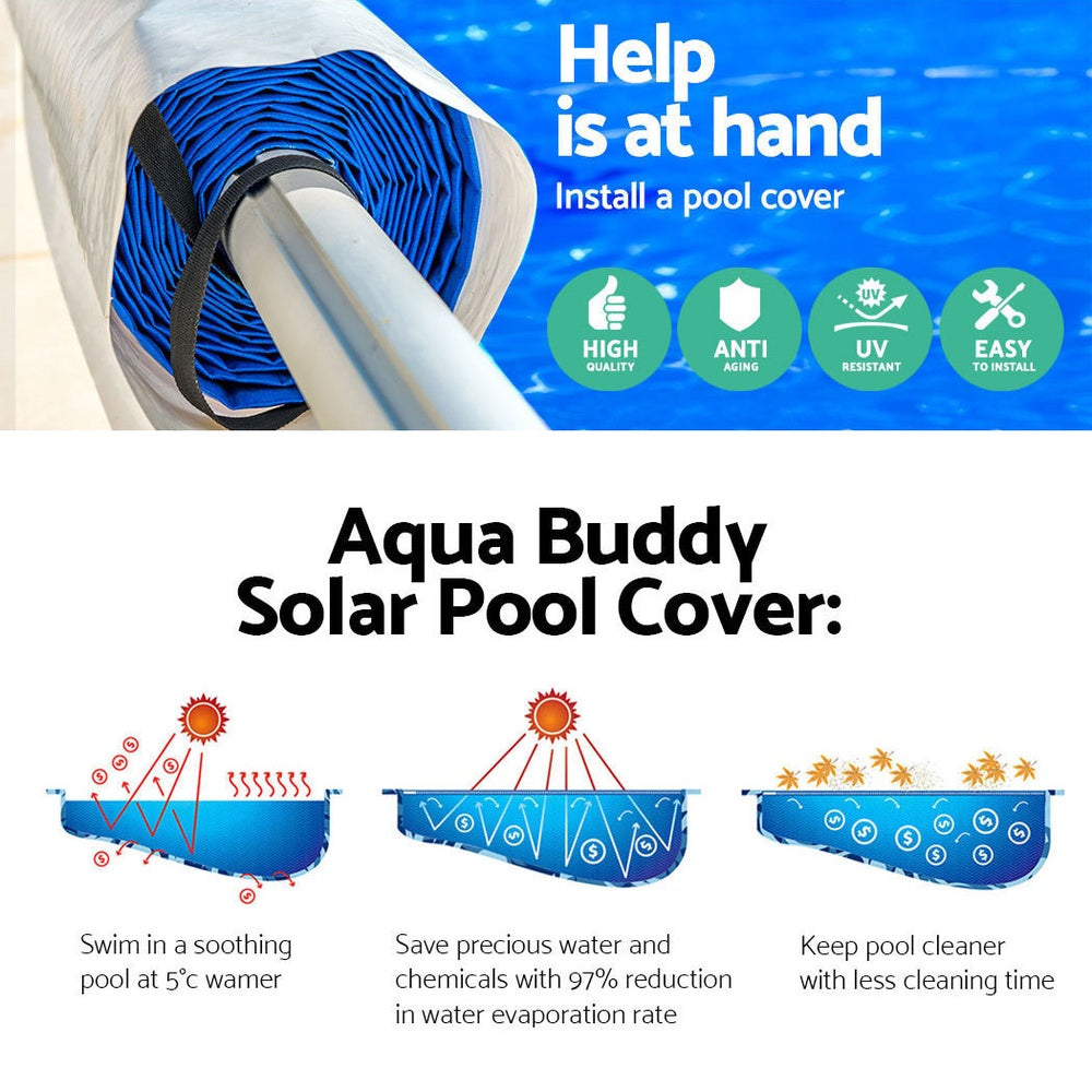 Aquabuddy Pool Cover 9.5x5m 400 Micron Silver Swimming Pool Solar Blanket 5.5m Roller