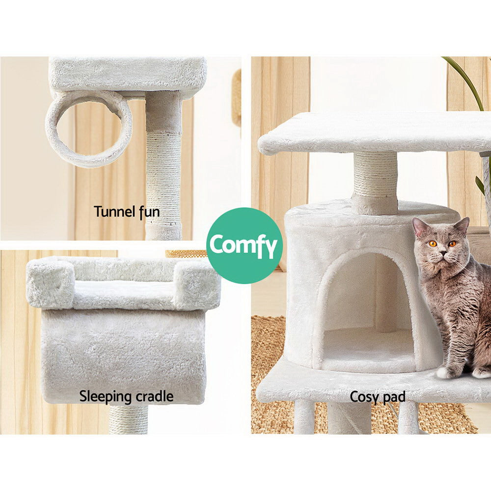 i.Pet Cat Tree 141cm Tower Scratching Post Scratcher Condo Wood House Bed Beige