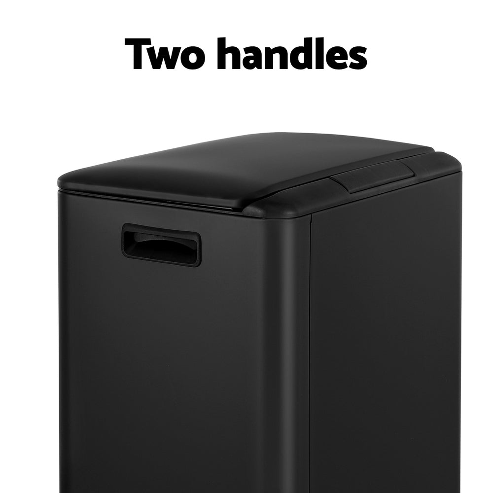 Cefito Pedal Bins Rubbish Bin Dual Compartment Waste Recycle Dustbins 40L Black