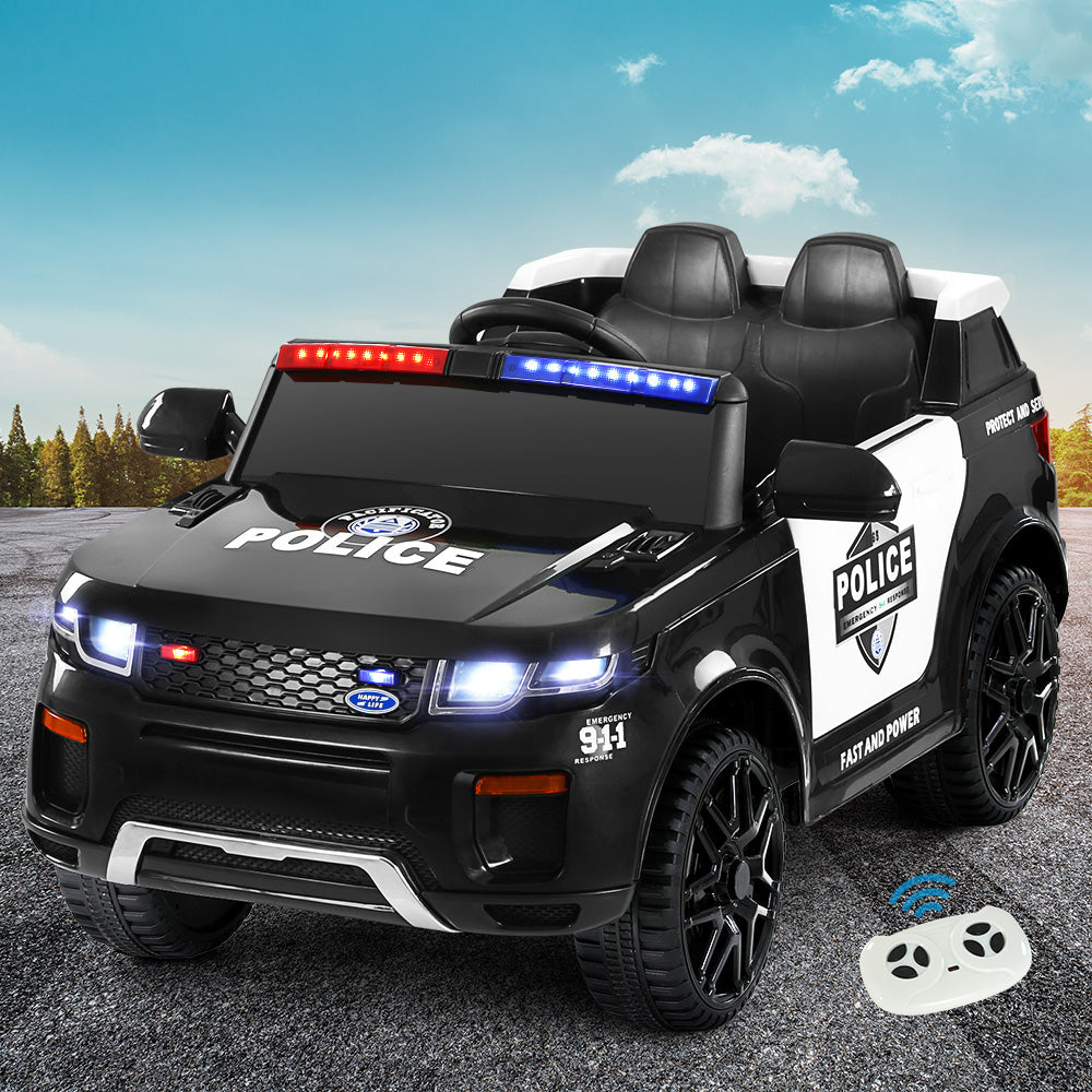 Rigo Kids Electric Ride On Patrol Police Car Horn Music Remote Black