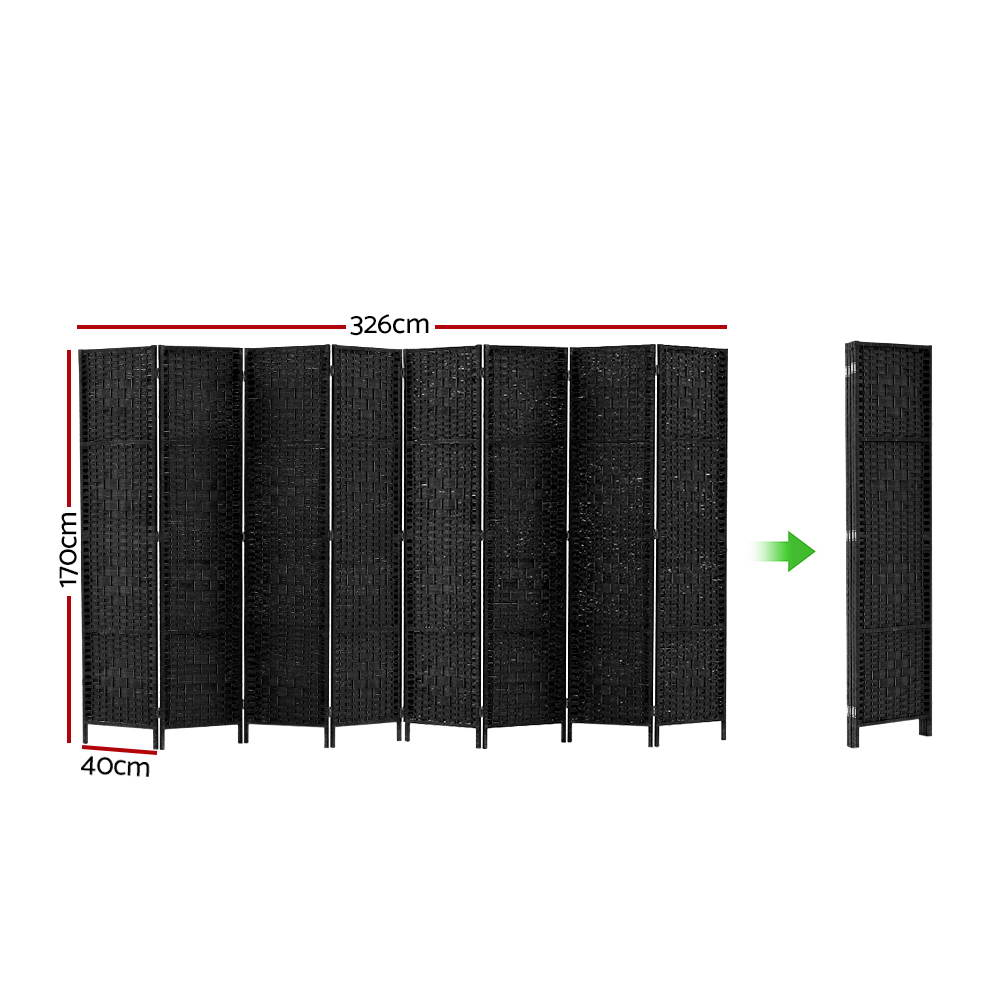 Artiss 8 Panel Room Divider Screen 326x170cm Woven Black