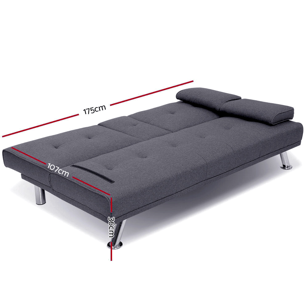 Artiss Sofa Bed 175CM Dark Grey Fabric