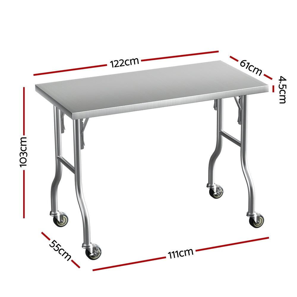 Cefito Stainless Steel Kitchen Benches Work Bench Wheels 122X61CM 430