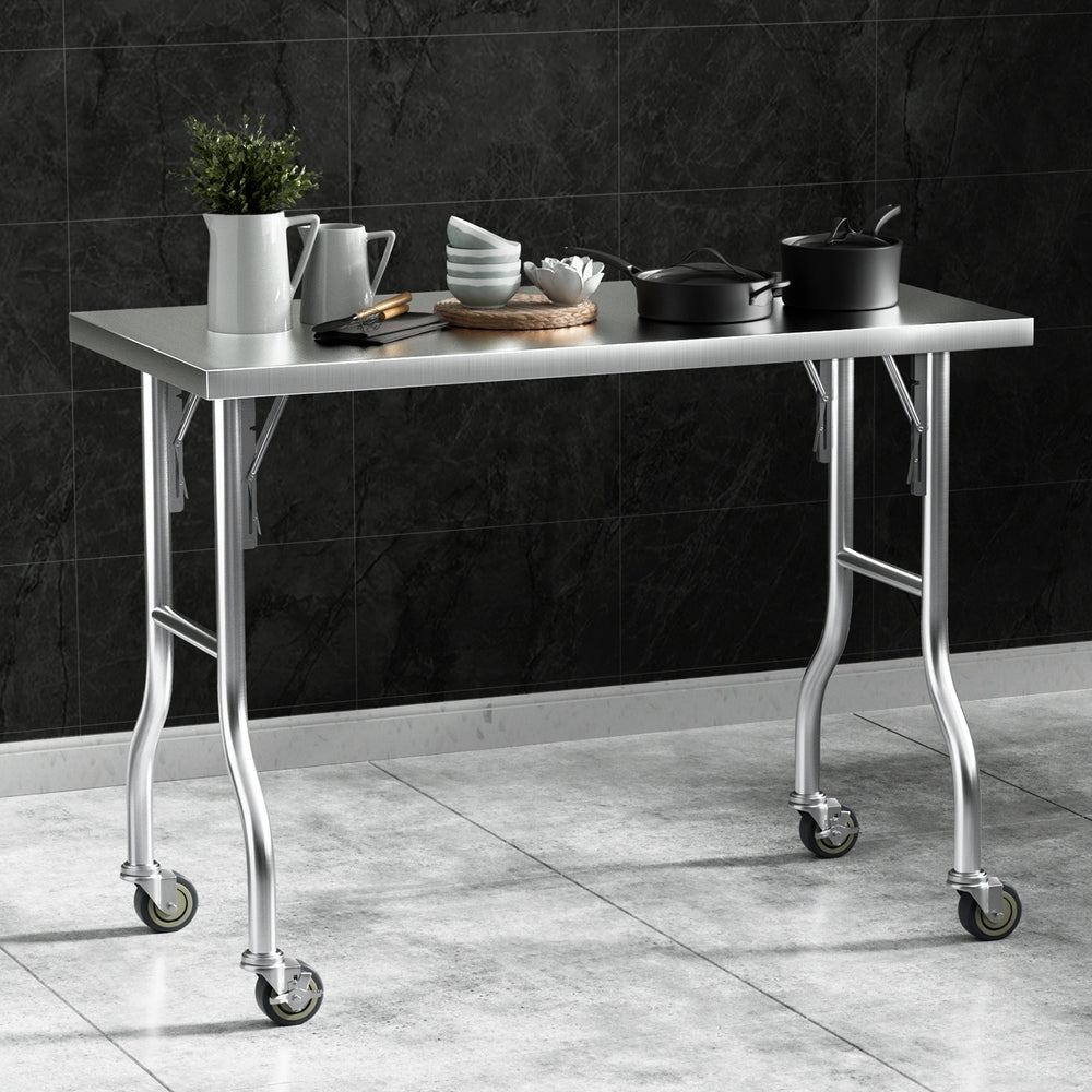 Cefito Stainless Steel Kitchen Benches Work Bench Wheels 122X61CM 430