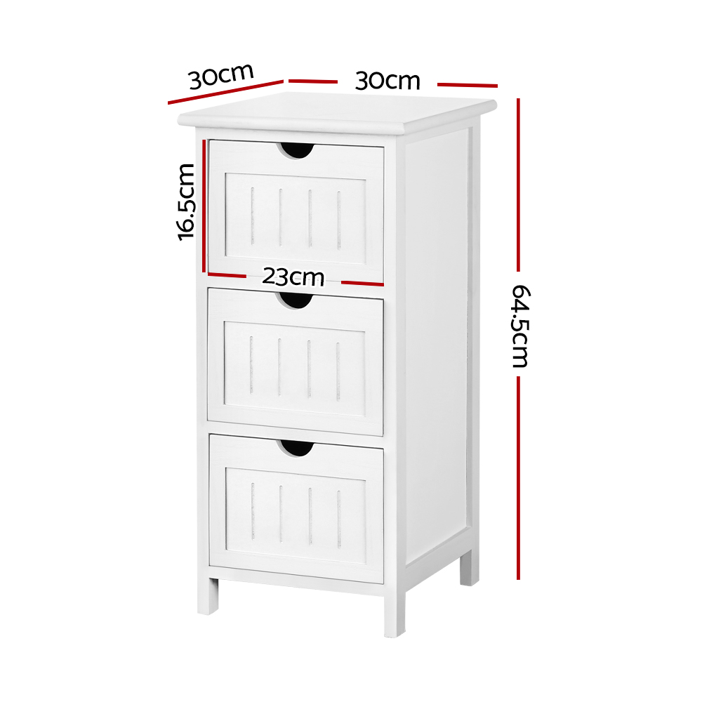 Artiss Bedside Table Bathroom Storage Cabinet 3 Drawers White