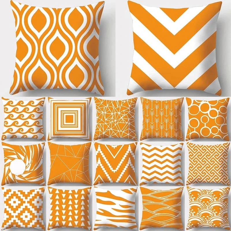 Orange Geometric Pattern Throw Cushion Cover