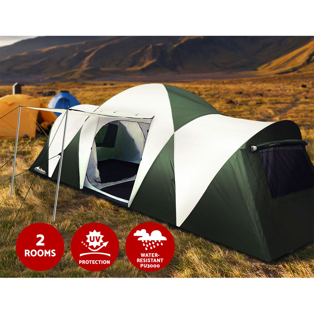 Weisshorn Family Camping Tent 12 Person Hiking Beach Tents (3 Rooms) Green * Cranbourne Stock