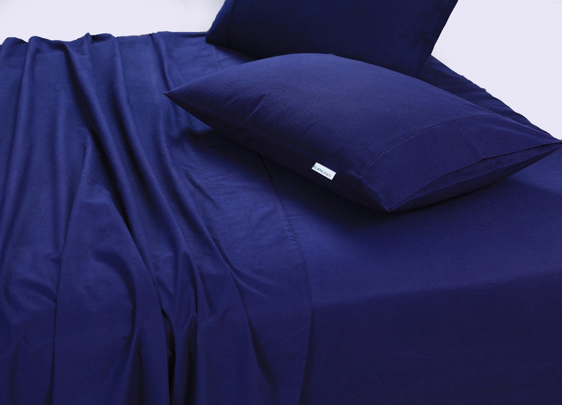 Elan Linen 100% Egyptian Cotton Vintage Washed 500TC Navy Blue King Single Bed Sheets Set