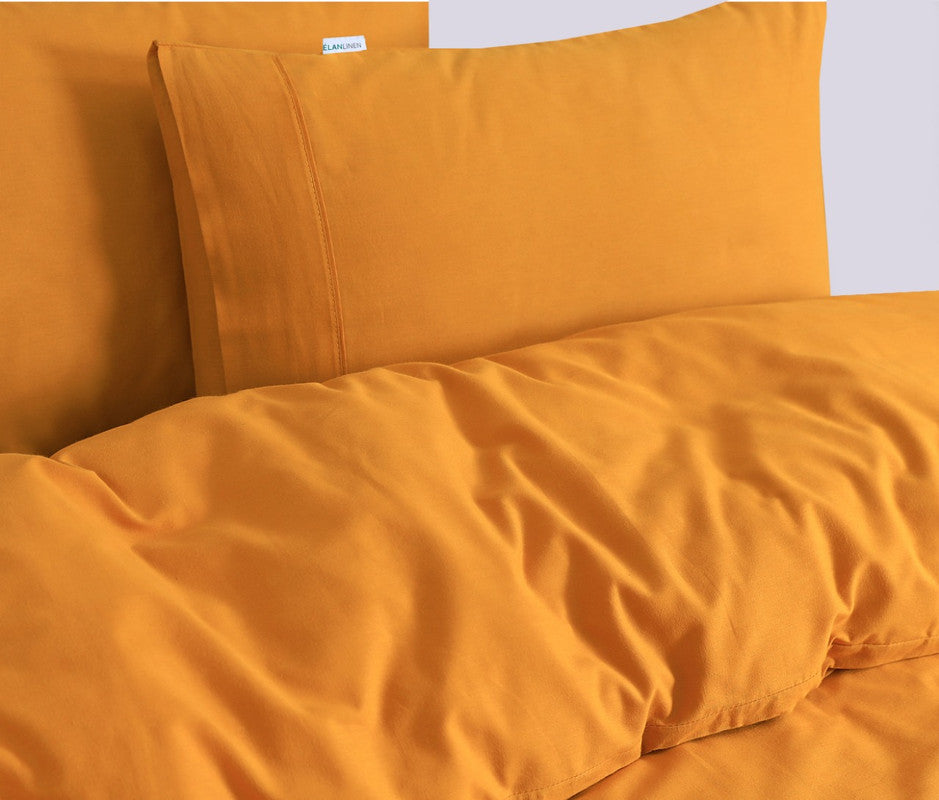 Elan Linen 100% Egyptian Cotton Vintage Washed 500TC Mustard Super King Quilt Cover Set