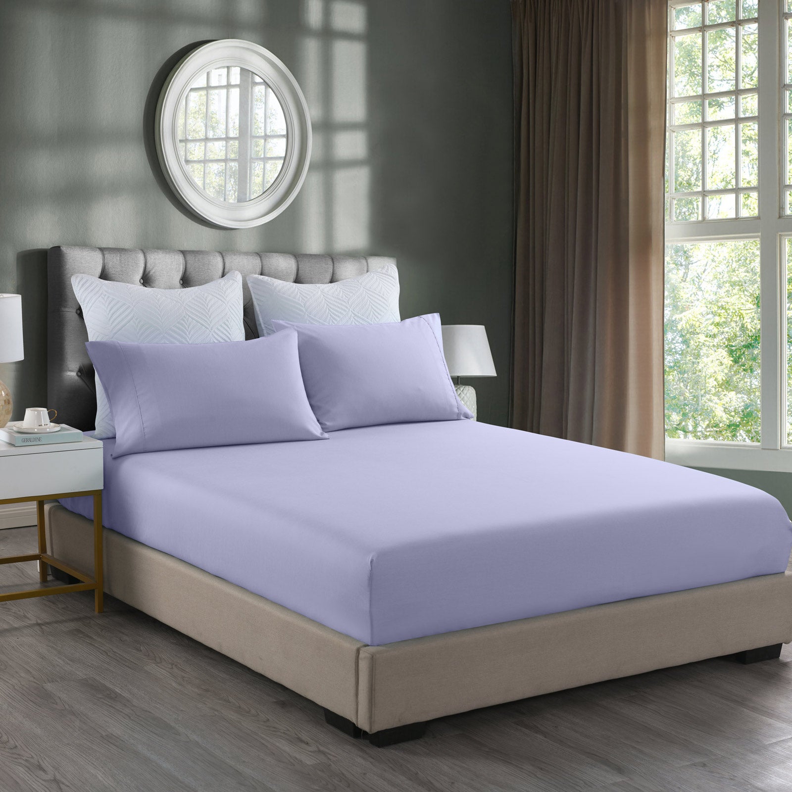 Royal Comfort 2000TC 3 Piece Fitted Sheet and Pillowcase Set Bamboo Cooling - Double - Lilac Grey