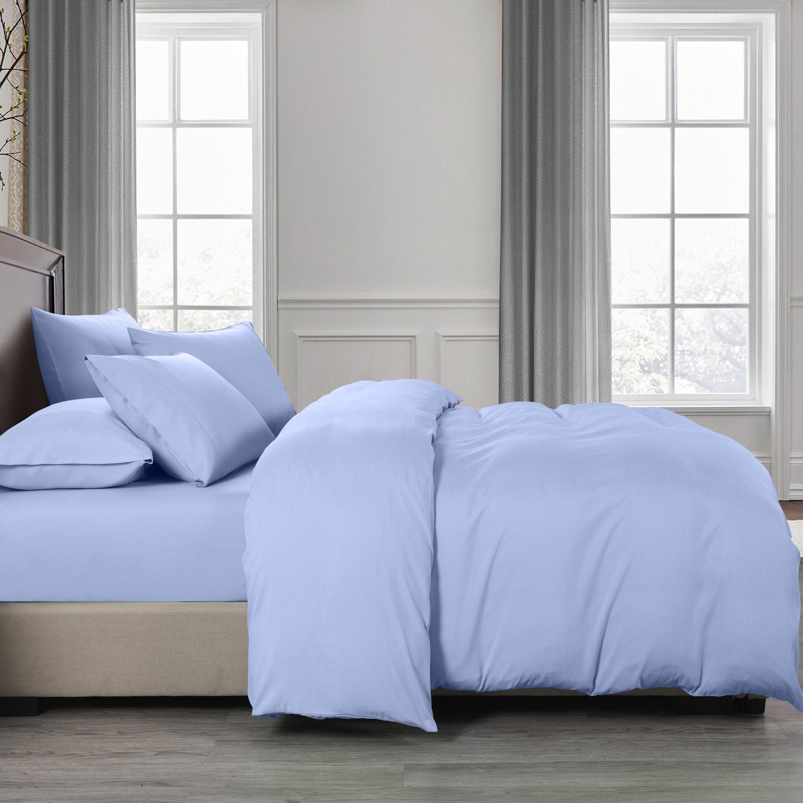 Royal Comfort 2000TC 6 Piece Bamboo Sheet & Quilt Cover Set Cooling Breathable - Queen - Light Blue