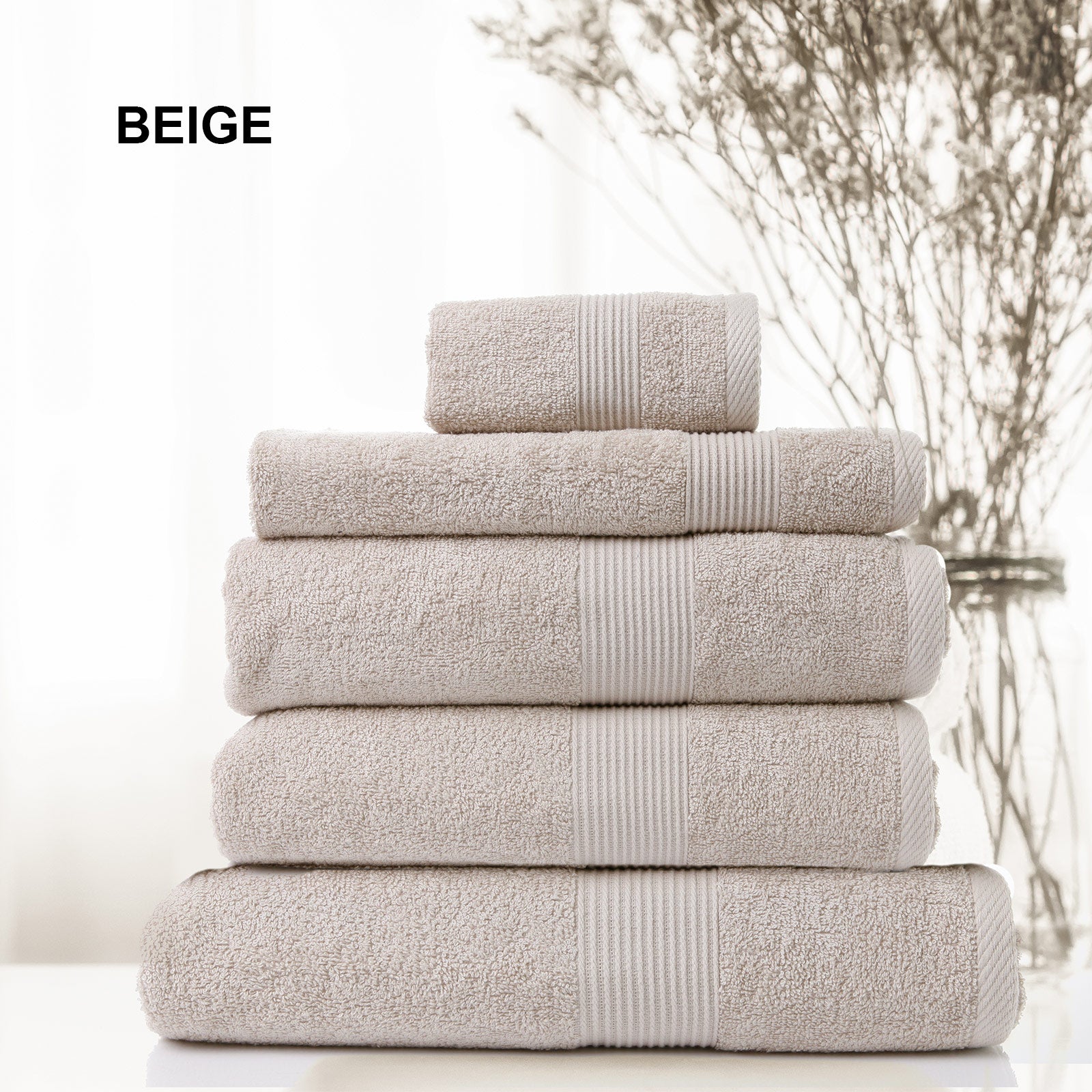 Royal Comfort 5 Piece Cotton Bamboo Towel Set 450GSM Luxurious Absorbent Plush - Beige