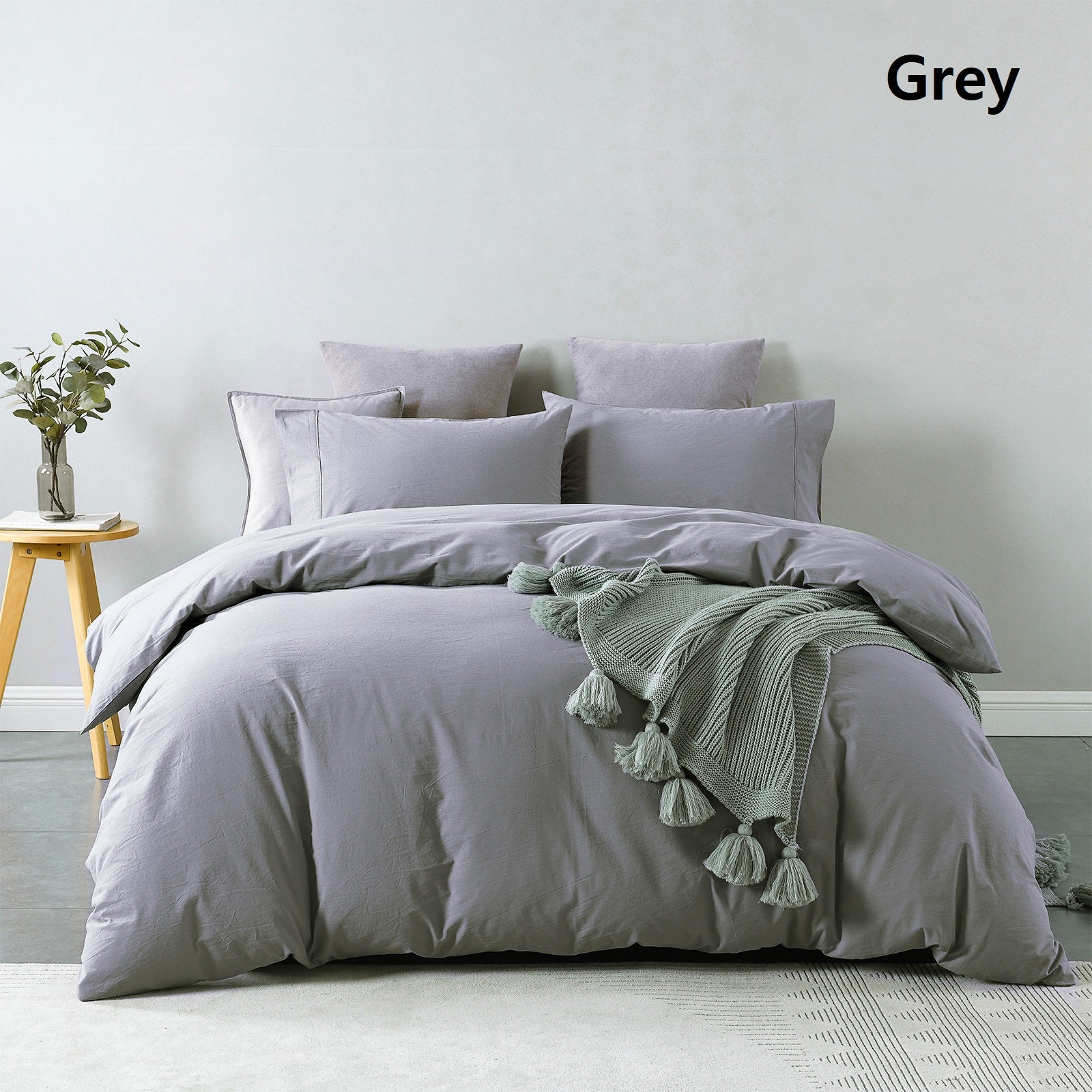 Royal Comfort Vintage Washed 100% Cotton Quilt Cover Set Bedding Ultra Soft - Double - Grey