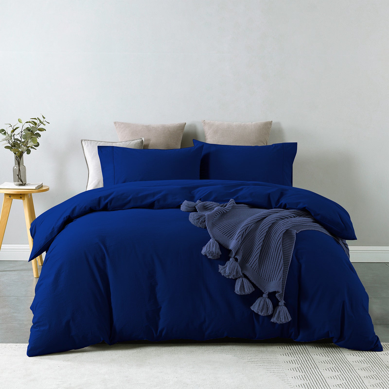 Royal Comfort Vintage Washed 100% Cotton Quilt Cover Set Bedding Ultra Soft - Double - Royal Blue