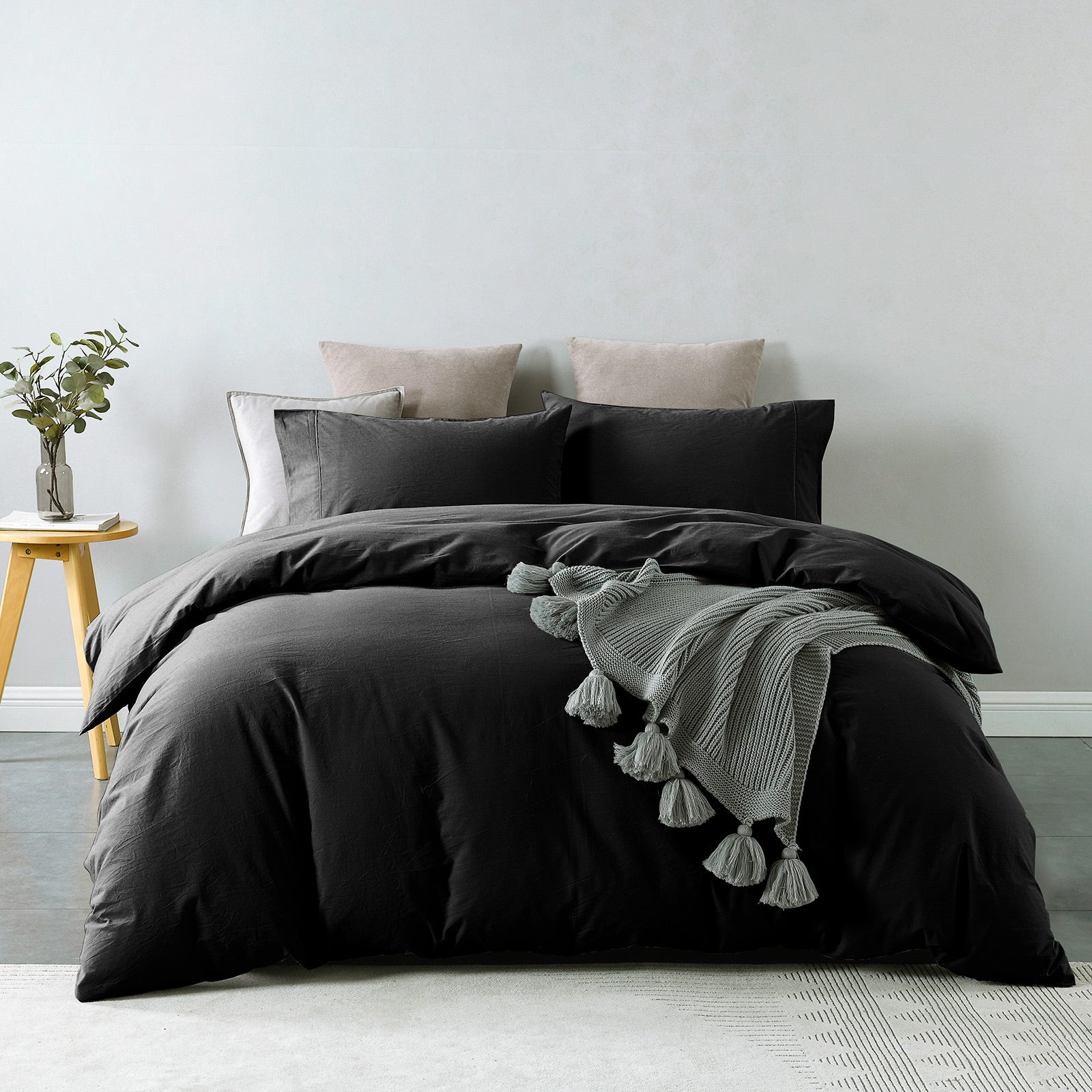 Royal Comfort Vintage Washed 100% Cotton Quilt Cover Set Bedding Ultra Soft - Queen - Charcoal