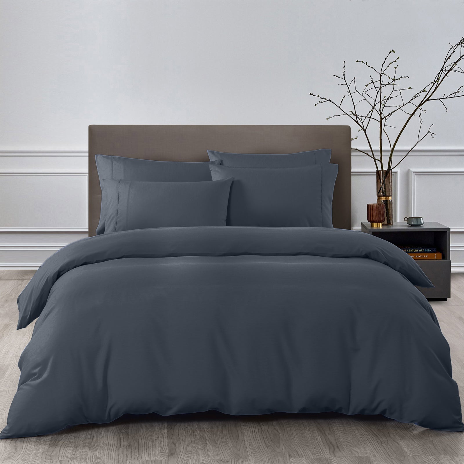 Royal Comfort 2000TC 6 Piece Bamboo Sheet & Quilt Cover Set Cooling Breathable - Queen - Charcoal