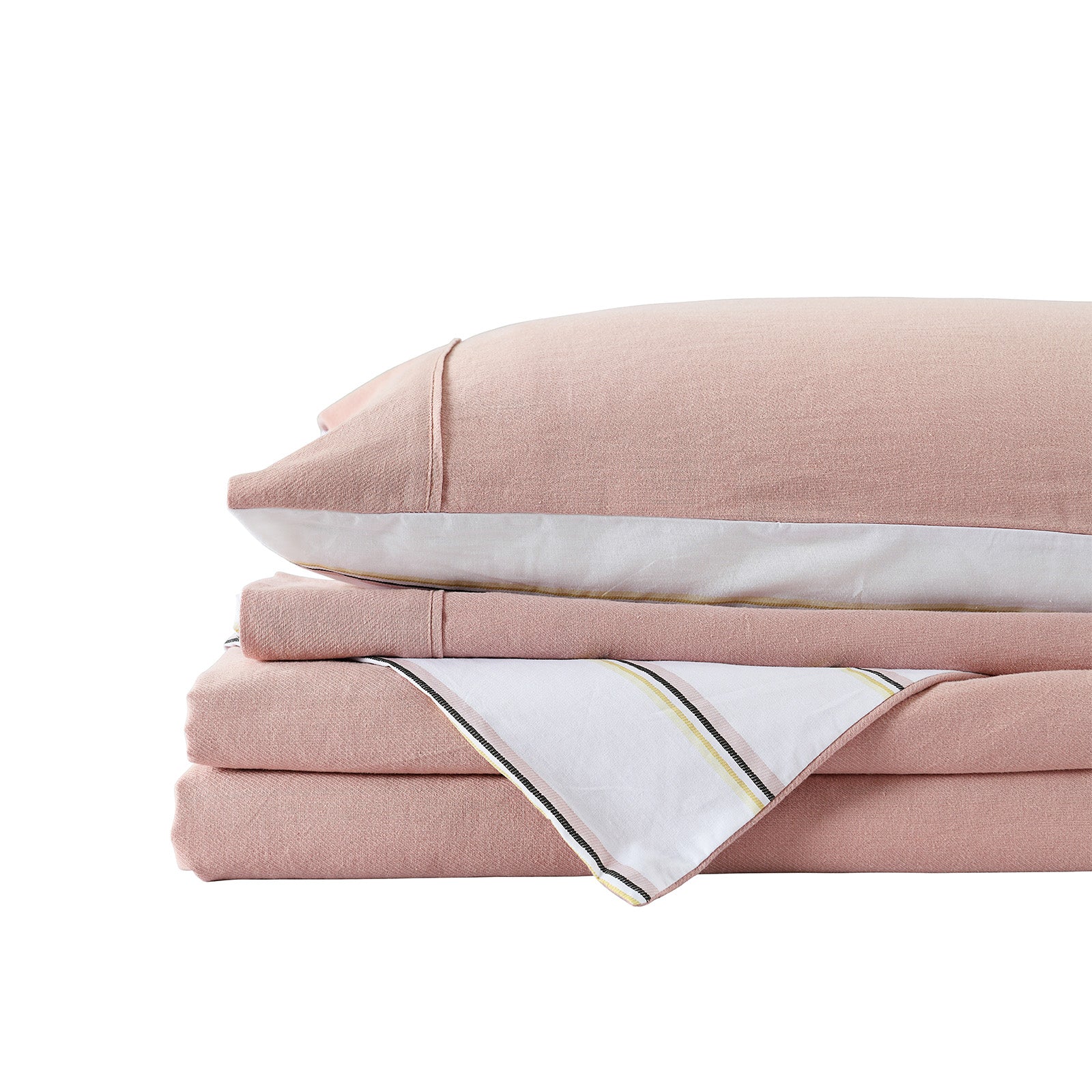 Royal Comfort Hemp Braid Cotton Blend Quilt Cover Set Reverse Stripe Bedding - Queen - Dusk Pink