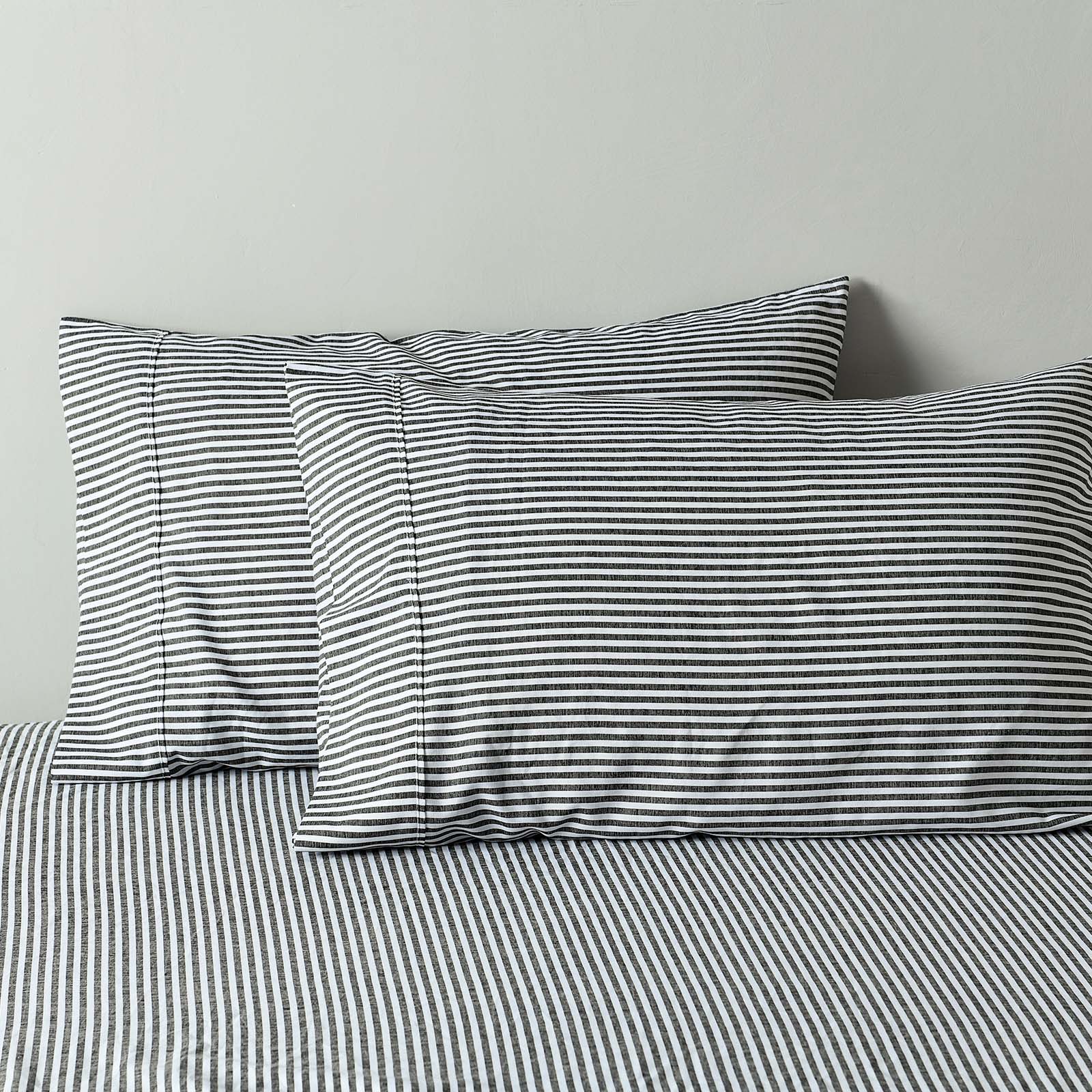 Royal Comfort Stripes Linen Blend Sheet Set Bedding Luxury Breathable Ultra Soft - Queen - Charcoal